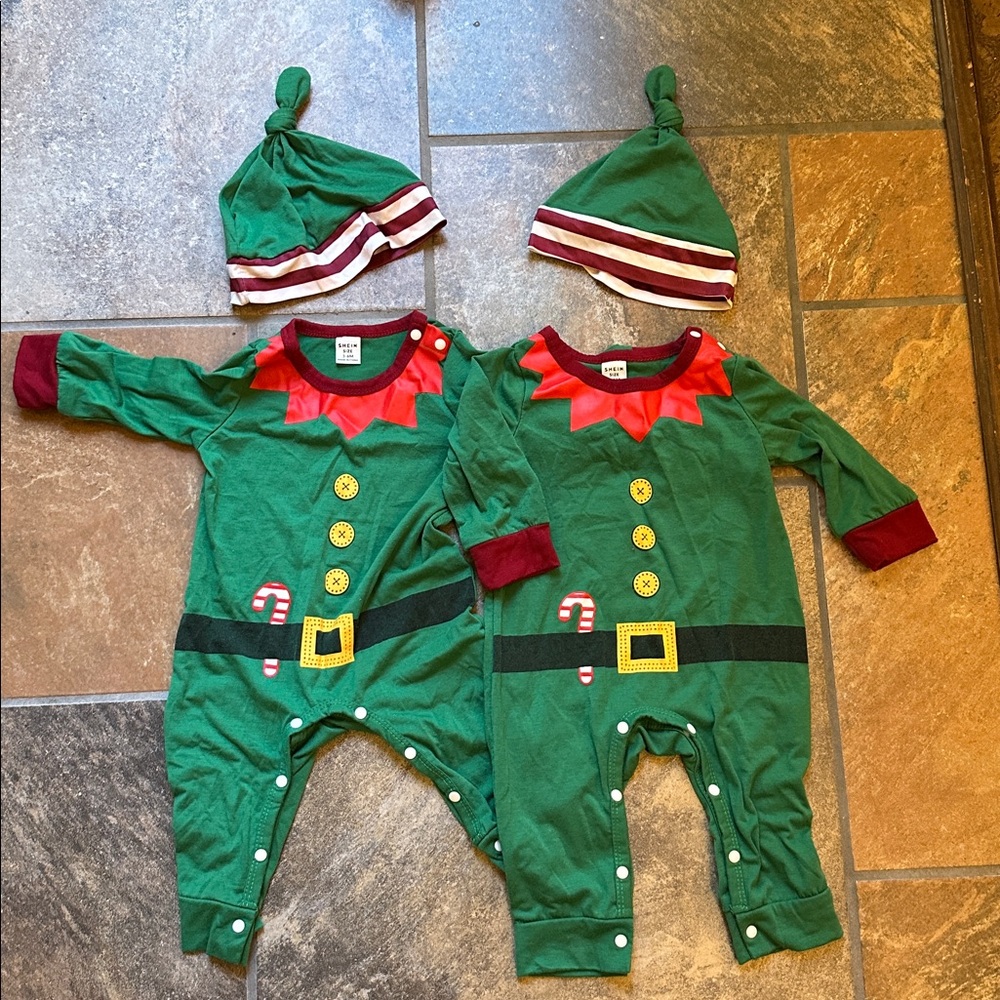 Set of twin rompers - elf outfit for Christmas - size 3-6 months